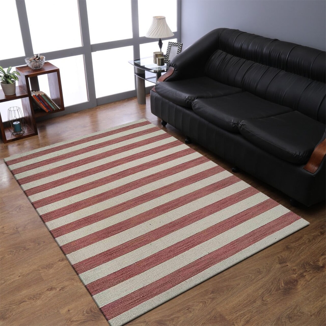 Rugsotic Carpets Hand Woven Flat Weave Kilim Wool Area Rug Contemporary Cream Pink D00107